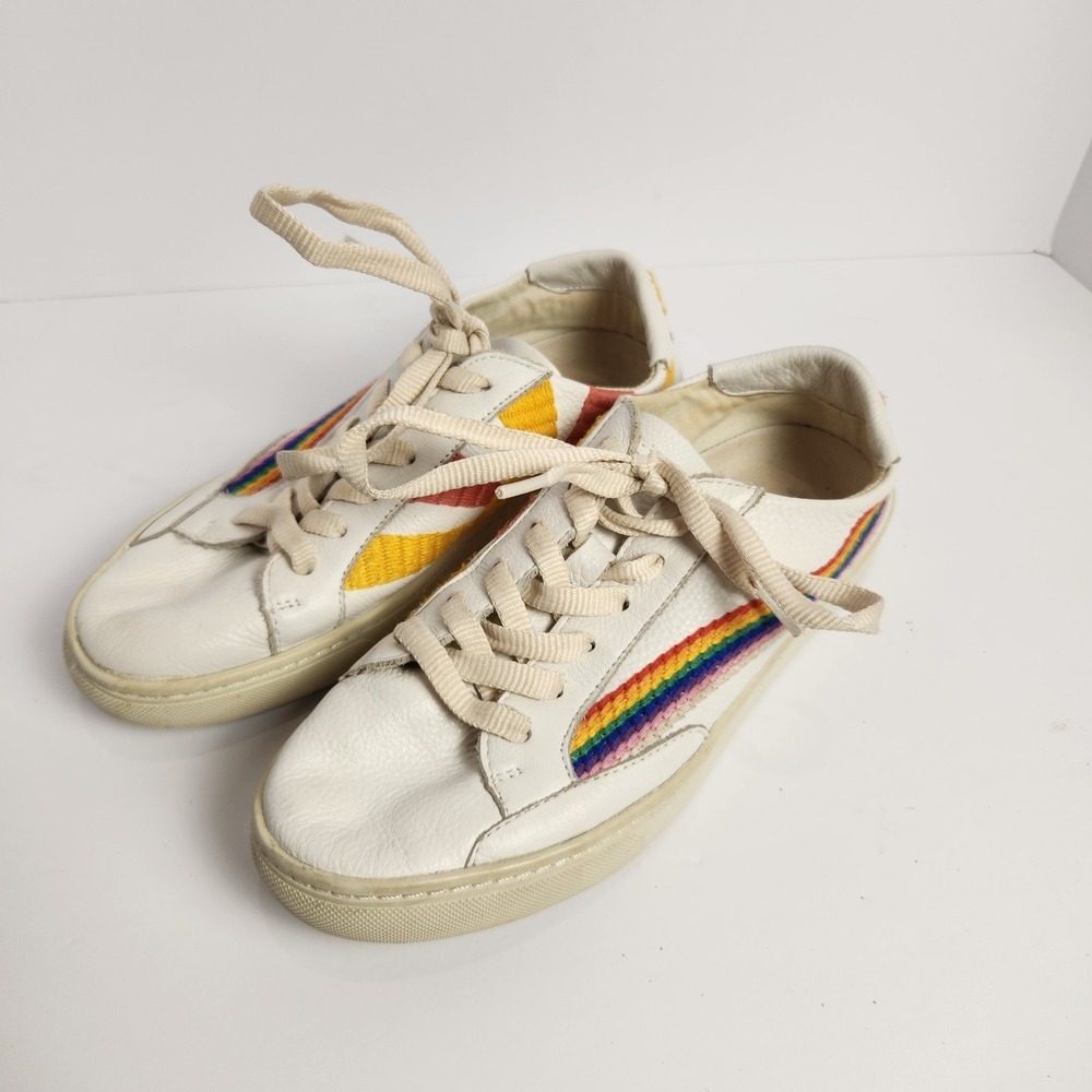 Soludos Women's Rainbow Wave‎ With Sun White Leather Sneakers Size 8.5
